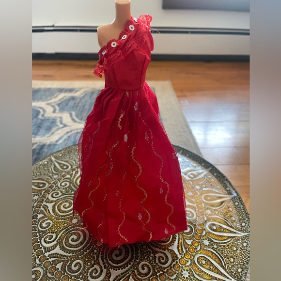 Barbie Other - Barbie Dress Red Satin  Ballroom Gown w Gold Accents